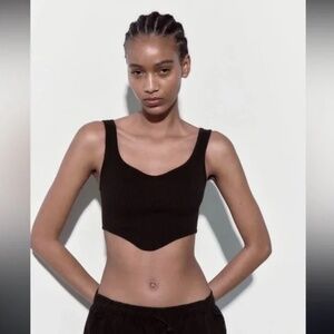 Zara Black Ribbed Crop Top M / L